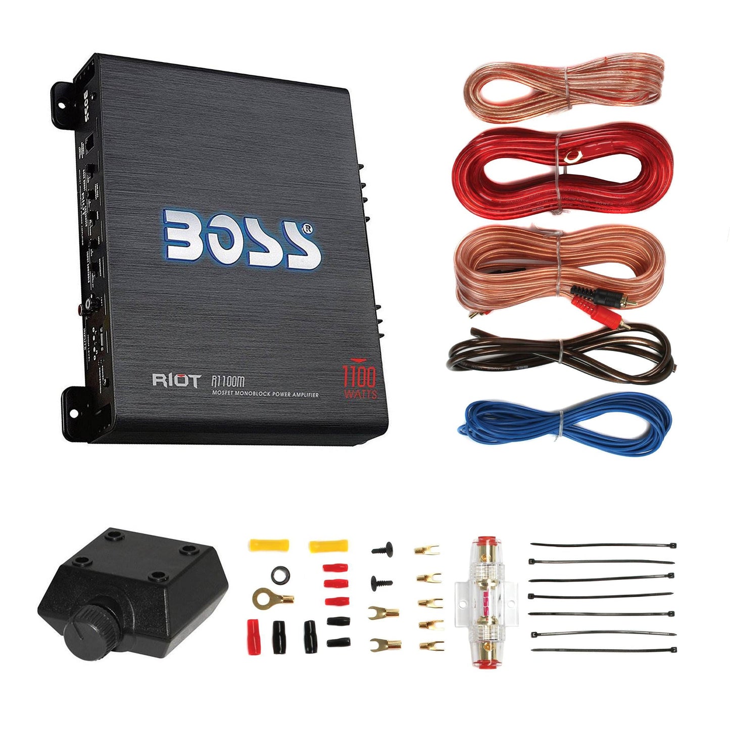 New BOSS R1100M 1100W Mono Car Audio Amplifier Amp & 8 Gauge Amp Wiring Kit - Find Fresh Goods