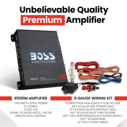 New BOSS R1100M 1100W Mono Car Audio Amplifier Amp & 8 Gauge Amp Wiring Kit - Find Fresh Goods