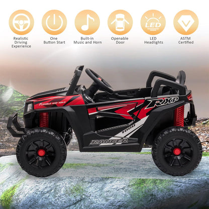 TOBBI 12 Volt Kids Ride on Electric Car Off Road UTV Truck with Horn, Red