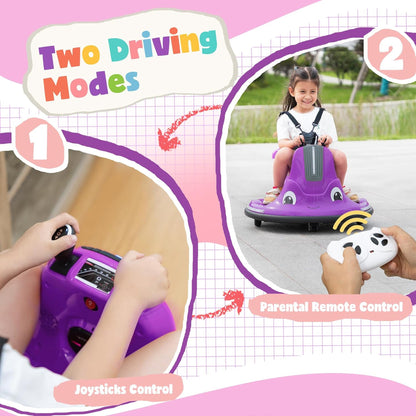 TOBBI 12V Snail Baby Bumper Electric Car, Kids Ride On Toy with Remote, Purple