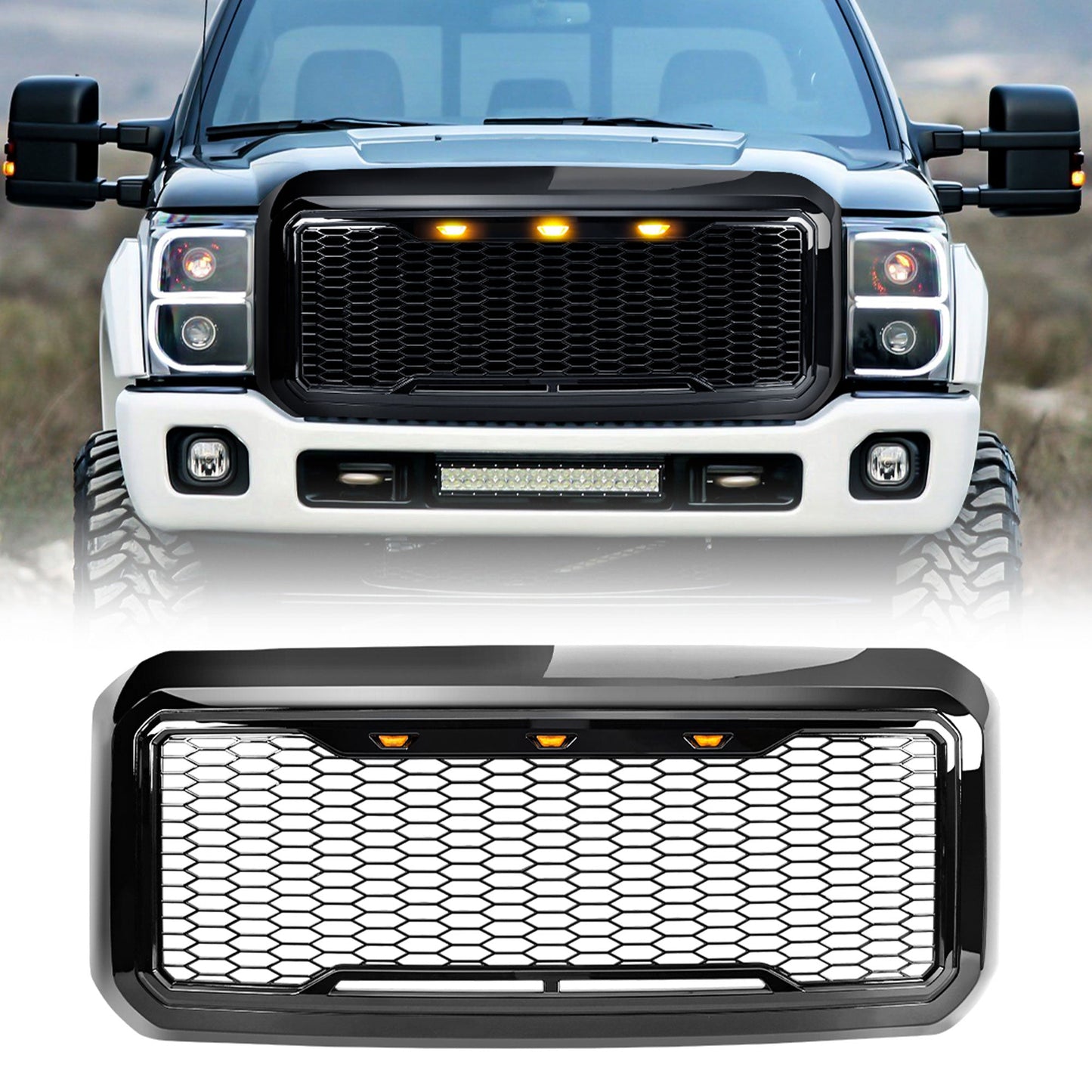 AMERICAN MODIFIED Front Grille for 2011-2016 Ford F250/350/450/550, Glossy Black - Find Fresh Goods