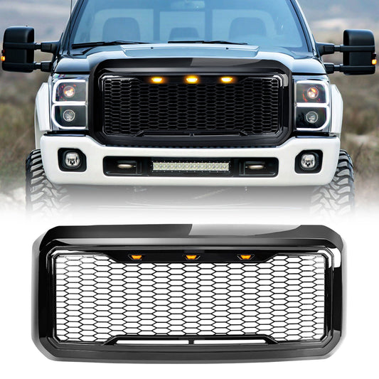 AMERICAN MODIFIED Front Grille for 2011-2016 Ford F250/350/450/550, Glossy Black - Find Fresh Goods