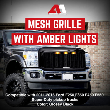 AMERICAN MODIFIED Front Grille for 2011-2016 Ford F250/350/450/550, Glossy Black - Find Fresh Goods