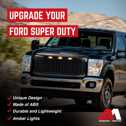 AMERICAN MODIFIED Front Grille for 2011-2016 Ford F250/350/450/550, Glossy Black - Find Fresh Goods