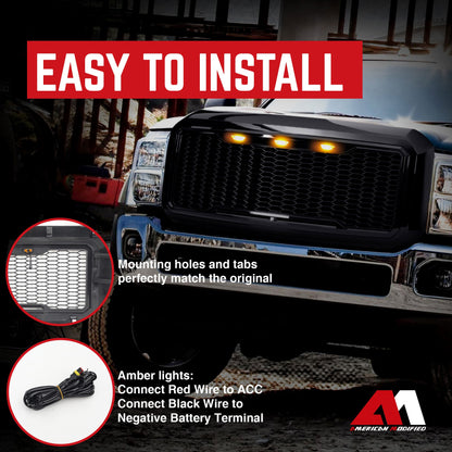 AMERICAN MODIFIED Front Grille for 2011-2016 Ford F250/350/450/550, Glossy Black - Find Fresh Goods