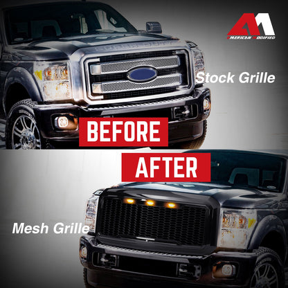 AMERICAN MODIFIED Front Grille for 2011-2016 Ford F250/350/450/550, Glossy Black - Find Fresh Goods