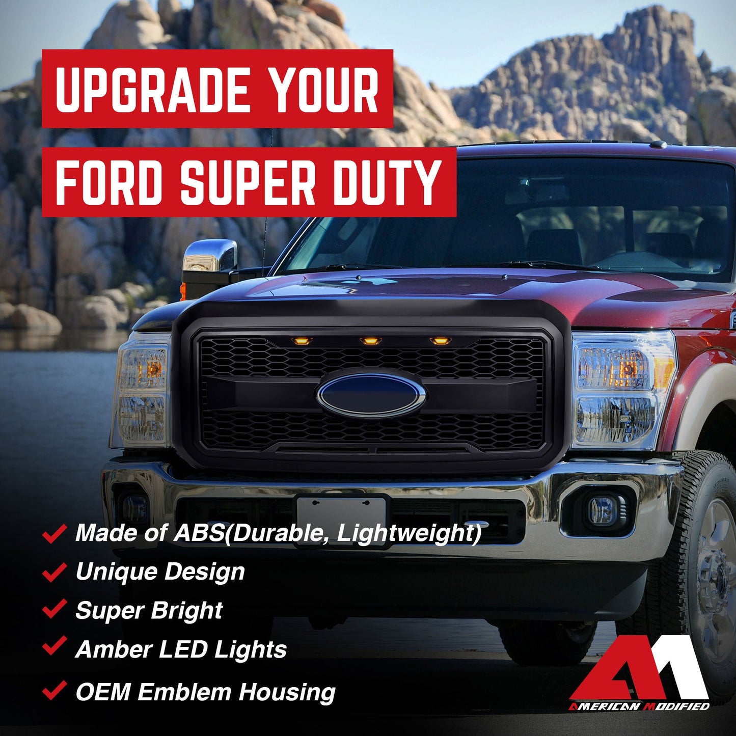 AMERICAN MODIFIED Raptor Style Mesh Grille for 2011-2016 Ford F250/350/450/550 - Find Fresh Goods