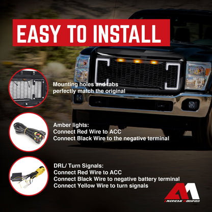 AMERICAN MODIFIED Raptor Style Mesh Grille for 2011-2016 Ford F250/350/450/550 - Find Fresh Goods