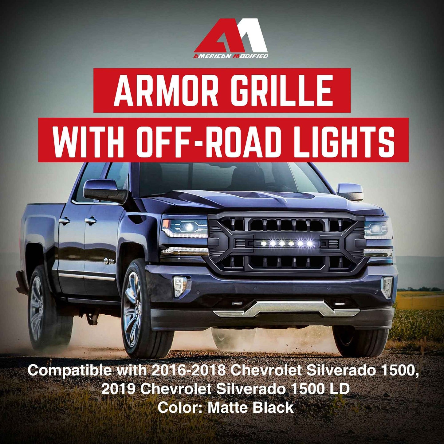 AMERICAN MODIFIED Armor Grille for 16-19 Chevrolet Silverado 1500, Matte Black