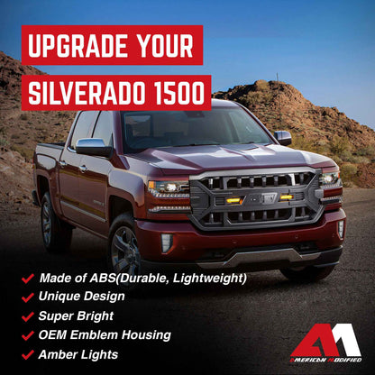 AMERICAN MODIFIED Armor Grille for 2016-2019 Chevy Silverado 1500, Matte Black