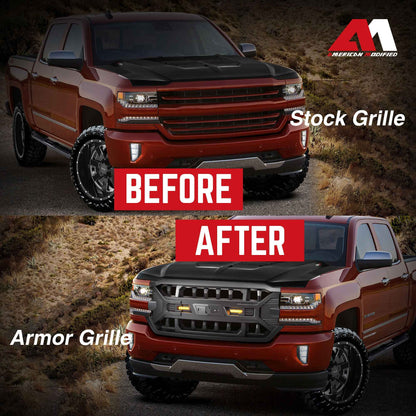 AMERICAN MODIFIED Armor Grille for 2016-2019 Chevy Silverado 1500, Matte Black