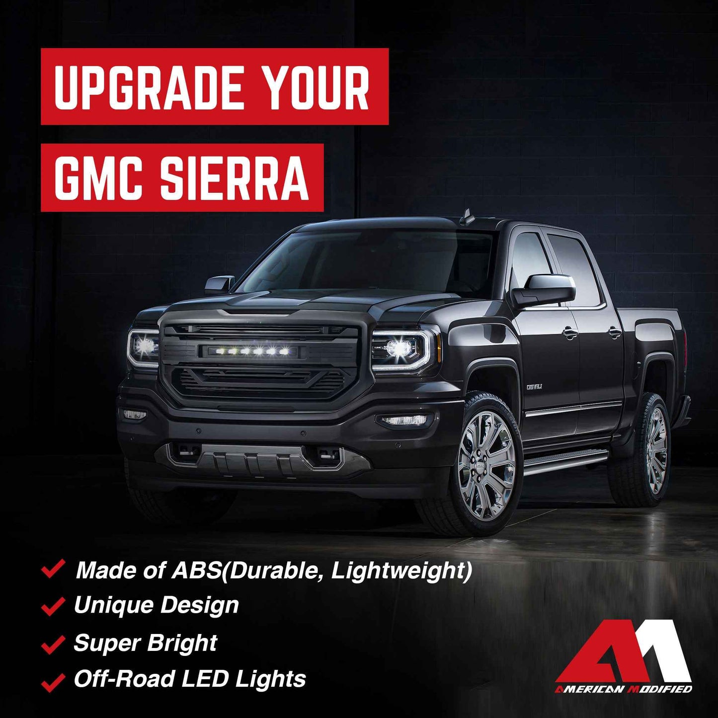 AMERICAN MODIFIED Armor Grille for 2016 to 2018 GMC Sierra 1500, Matte Black