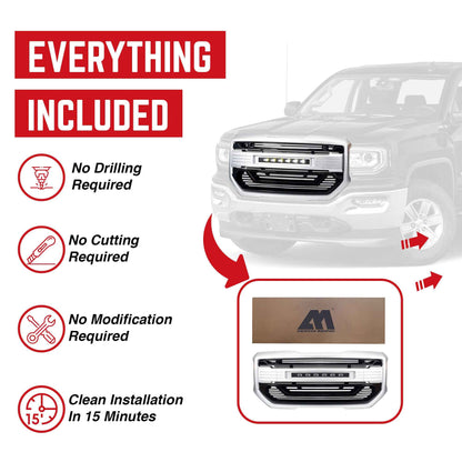 AMERICAN MODIFIED Armor Grille for 2016 to 2018 GMC Sierra 1500, Chrome Silver