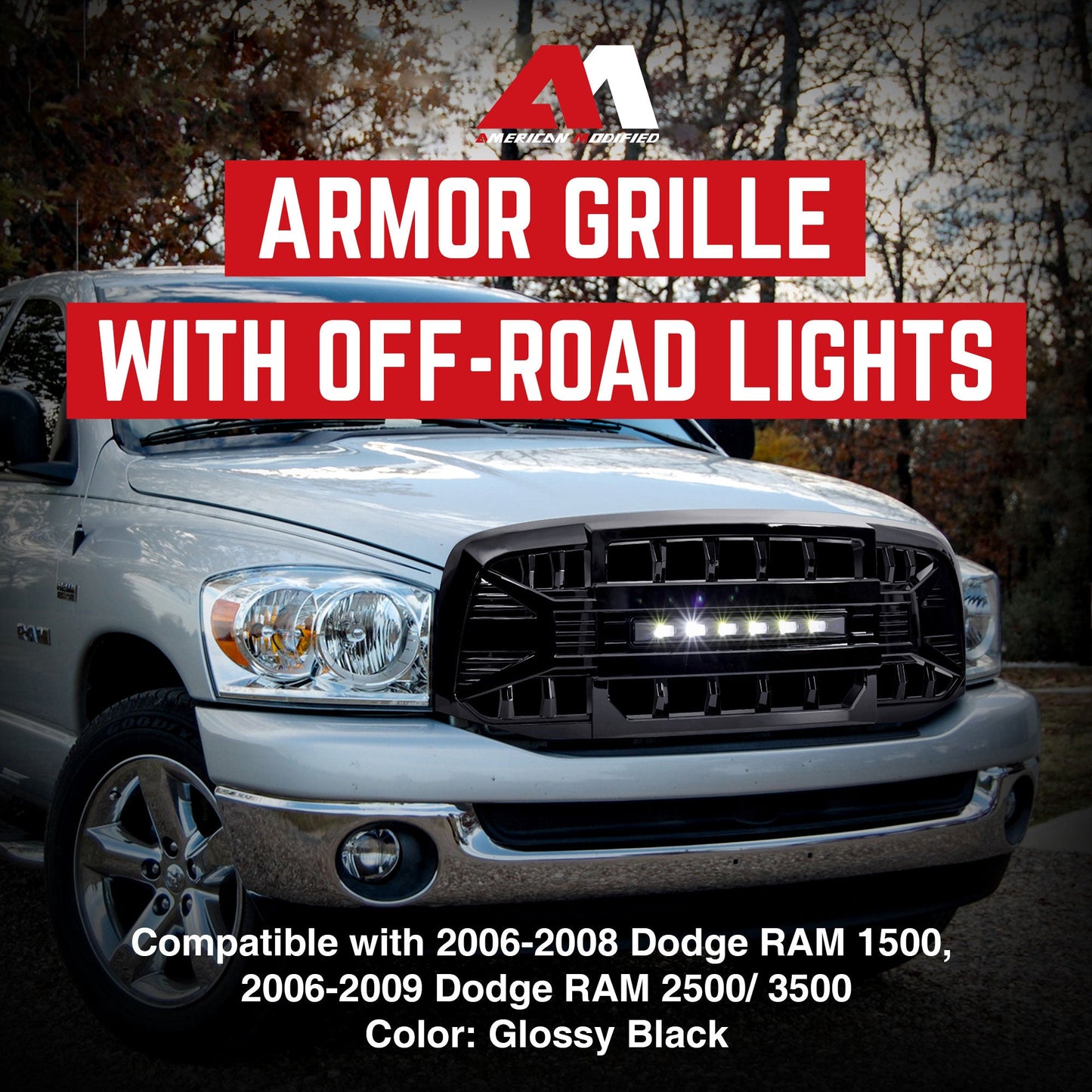 AMERICAN MODIFIED Armor Grille for 2006 to 2008 Dodge Ram 1500, Glossy Black - Find Fresh Goods