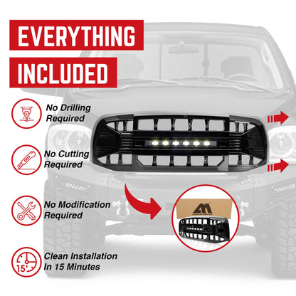 AMERICAN MODIFIED Armor Grille for 2006 to 2008 Dodge Ram 1500, Glossy Black - Find Fresh Goods