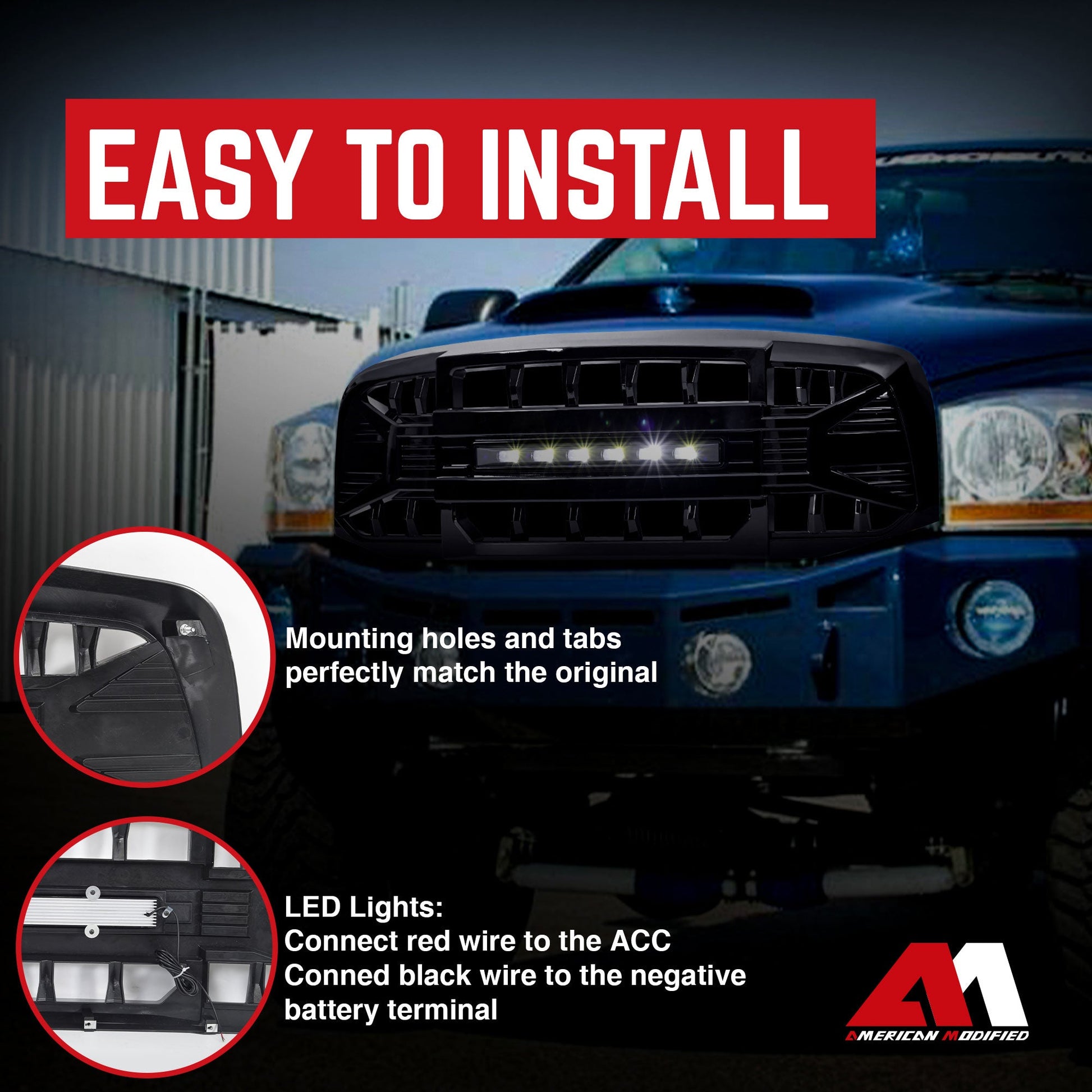 AMERICAN MODIFIED Armor Grille for 2006 to 2008 Dodge Ram 1500, Glossy Black - Find Fresh Goods