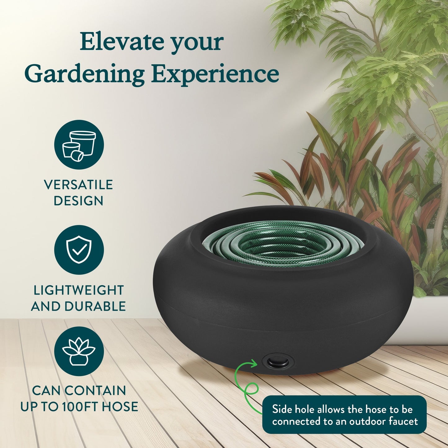 The HC Companies 21 Inch Garden Hose Planter Pot for Patio, Garden & Lawn, Black