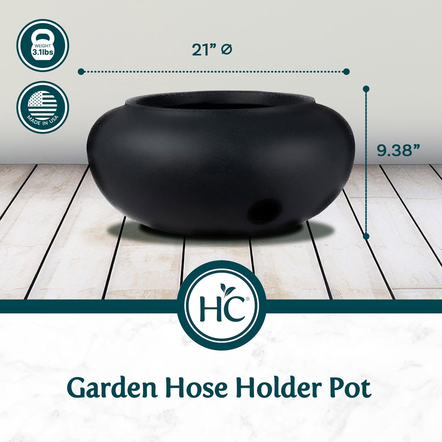 The HC Companies 21 Inch Garden Hose Planter Pot for Patio, Garden & Lawn, Black