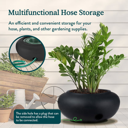 The HC Companies 21 Inch Garden Hose Planter Pot for Patio, Garden & Lawn, Black