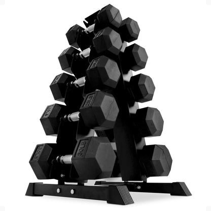 BalanceFrom Signature Alloy Steel 200 lb Rubber Encased Hex Dumbbell Set, Black