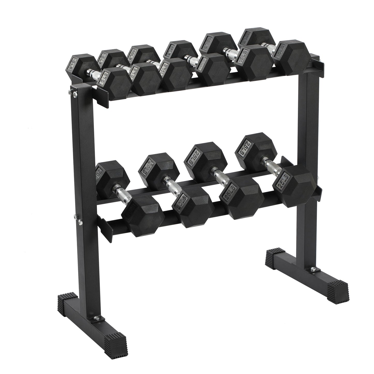 HolaHatha 150 Pound Rubber Encased Dumbbell Strength Training Weight Set w/ Rack
