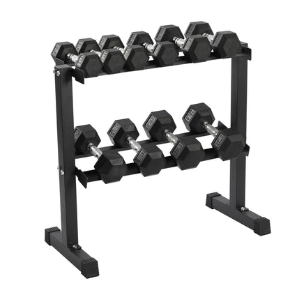 HolaHatha 150 Pound Rubber Encased Dumbbell Strength Training Weight Set w/ Rack