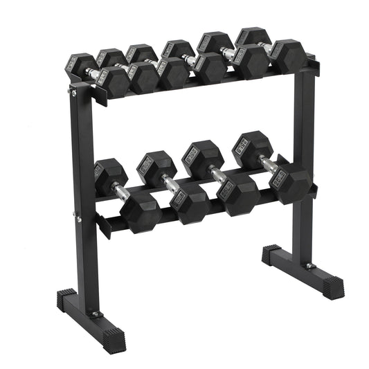 HolaHatha 150 Pound Rubber Encased Dumbbell Strength Training Weight Set w/ Rack