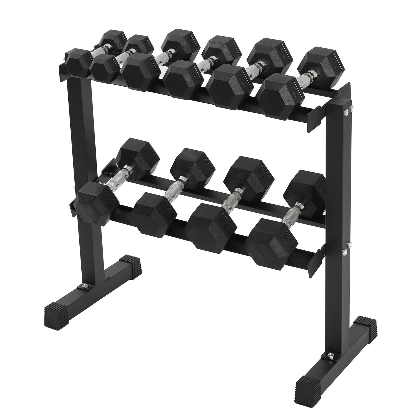 HolaHatha 150 Pound Rubber Encased Dumbbell Strength Training Weight Set w/ Rack