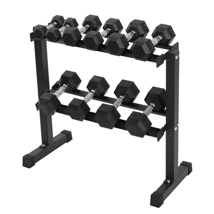 HolaHatha 150 Pound Rubber Encased Dumbbell Strength Training Weight Set w/ Rack
