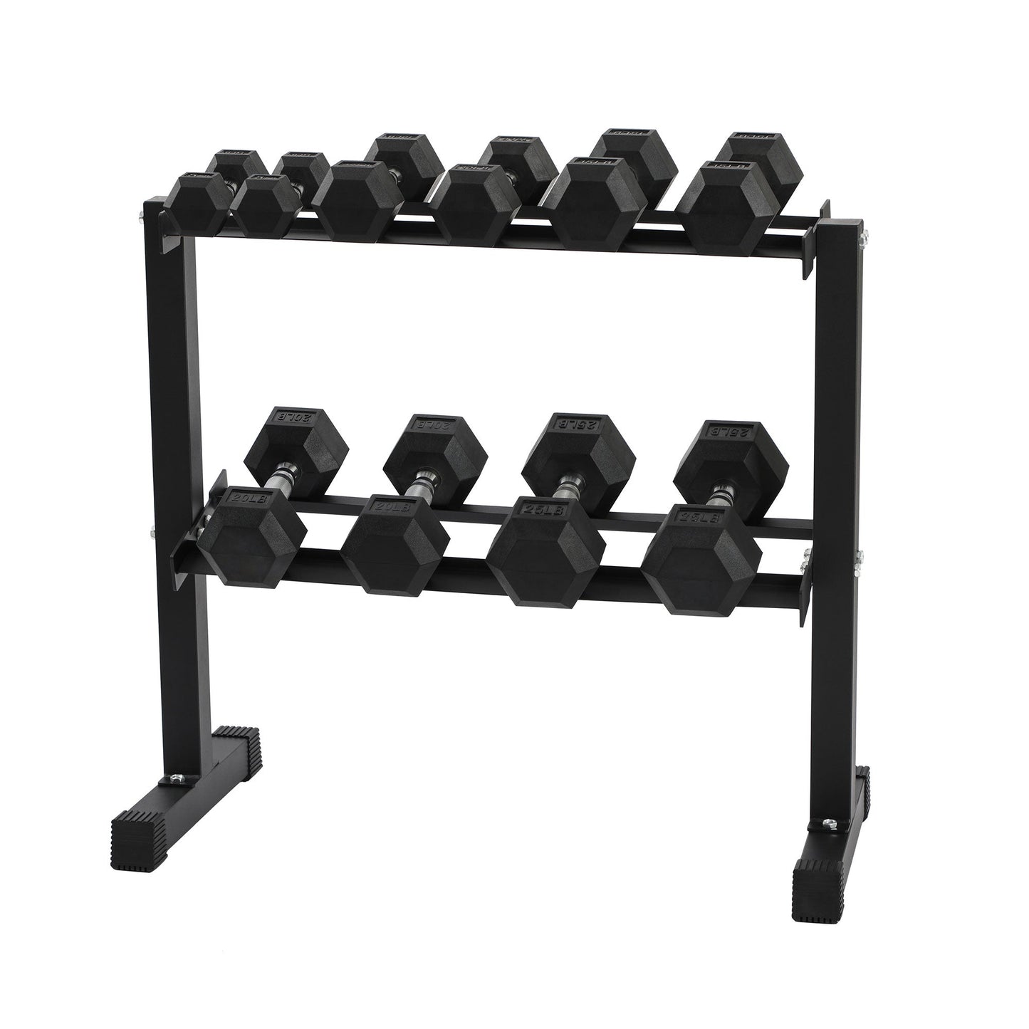HolaHatha 150 Pound Rubber Encased Dumbbell Strength Training Weight Set w/ Rack