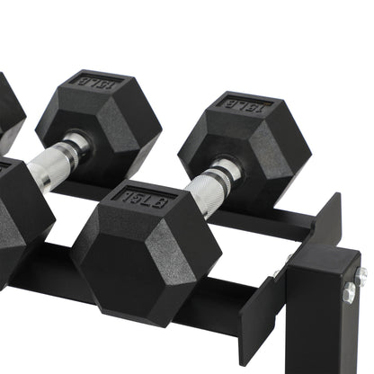 HolaHatha 150 Pound Rubber Encased Dumbbell Strength Training Weight Set w/ Rack