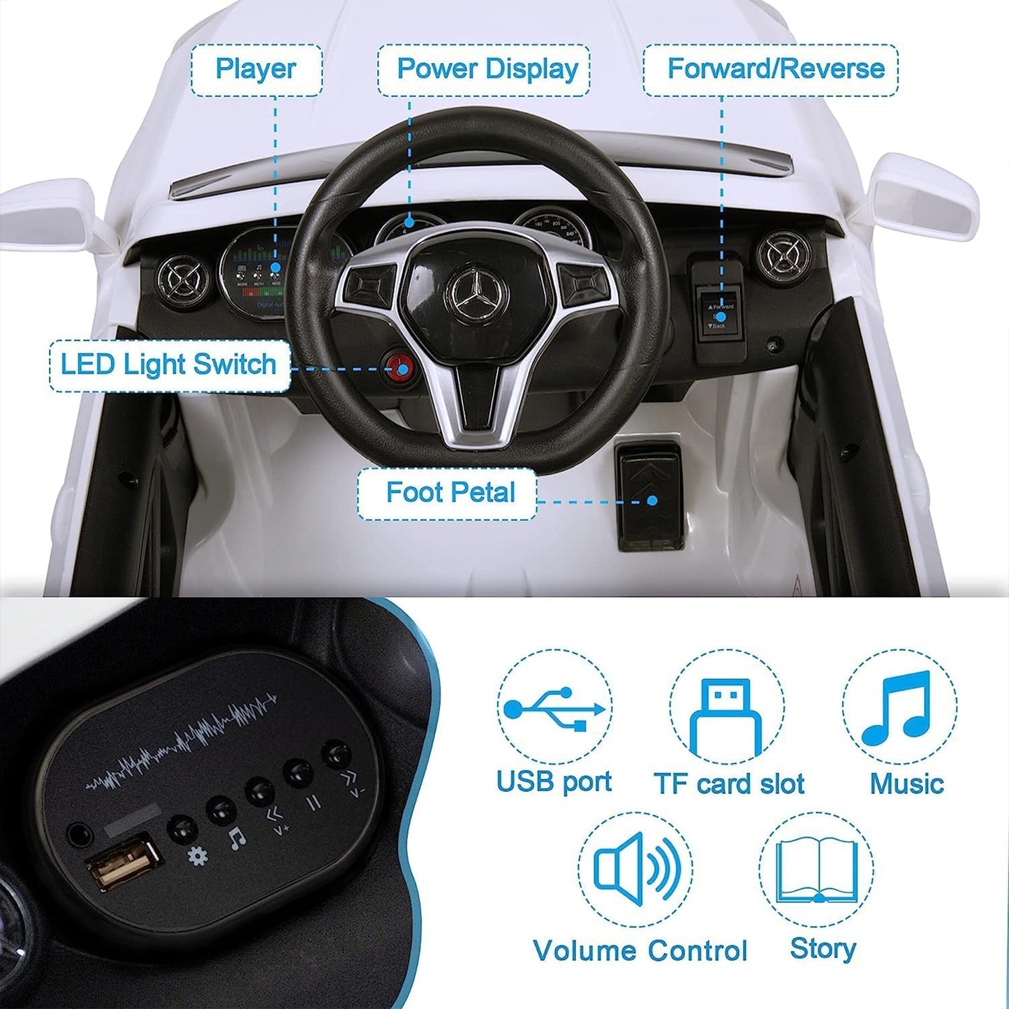 TOBBI 6 Volt Kids Electric Battery Powered Ride On Toy Mercedes Benz Car, White