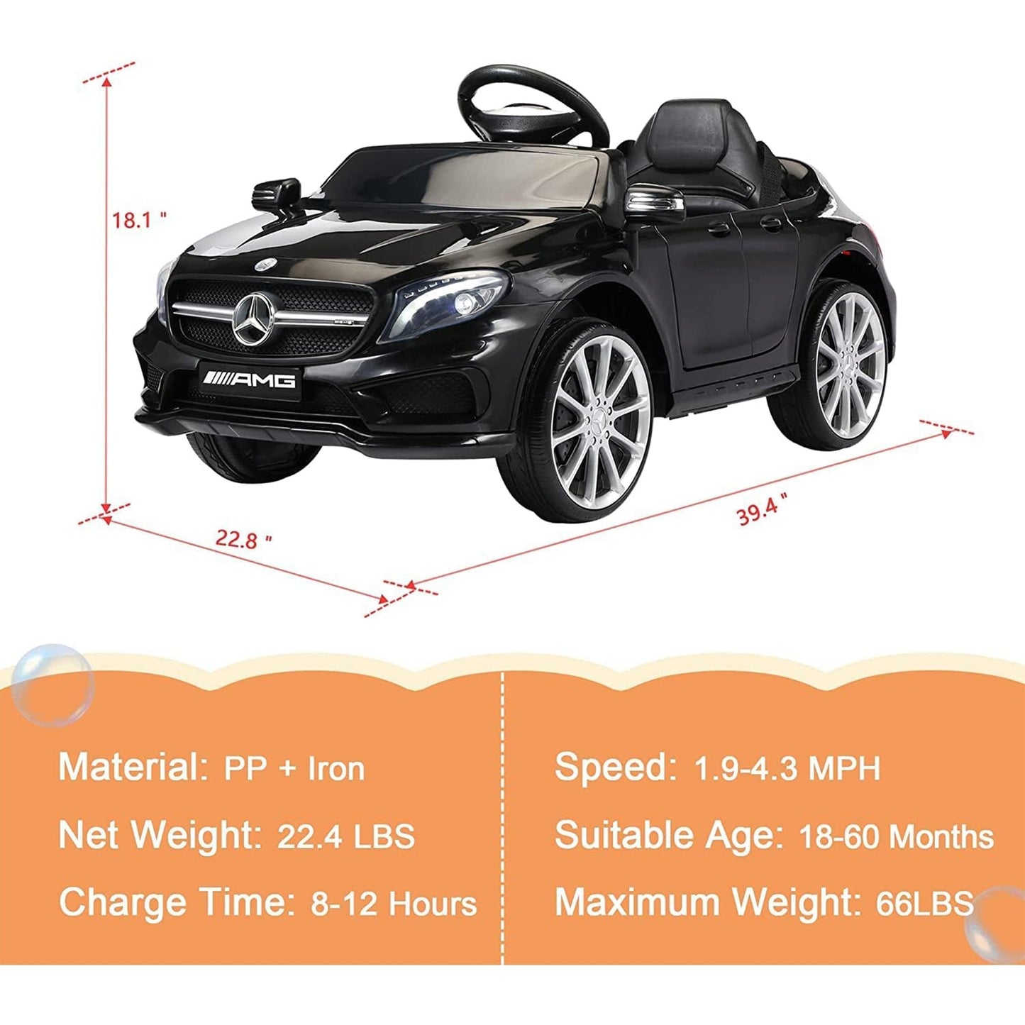 TOBBI 6 Volt Kids Electric Battery Powered Ride On Toy Mercedes Benz Car, Black