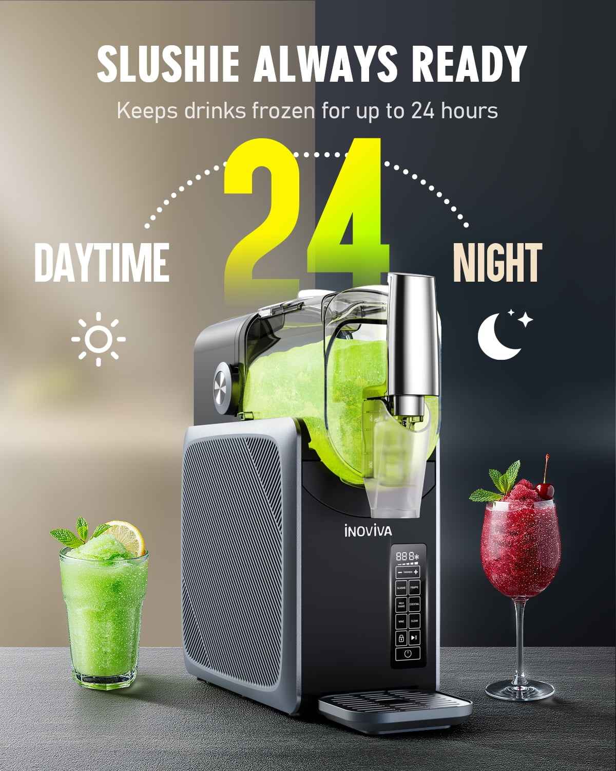 Slushie Machine, No Ice Needed, INOVIVA 68 oz Frozen Drink Maker for Home with Self-Cleaning, 5 Preset Programs, Frozen Margaritas, Frappés, Milkshake, and More