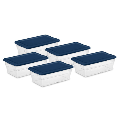 Sterilite Stackable 6 Qt Storage Box Container with Lid, Marine Blue (10 Pack)