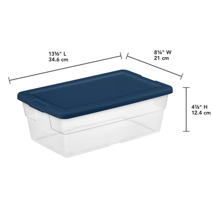 Sterilite Stackable 6 Qt Storage Box Container with Lid, Marine Blue (10 Pack)