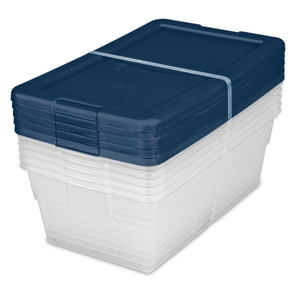 Sterilite Stackable 6 Qt Storage Box Container with Lid, Marine Blue (10 Pack)