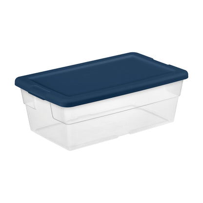 Sterilite Stackable 6 Qt Storage Box Container with Lid, Marine Blue (10 Pack)