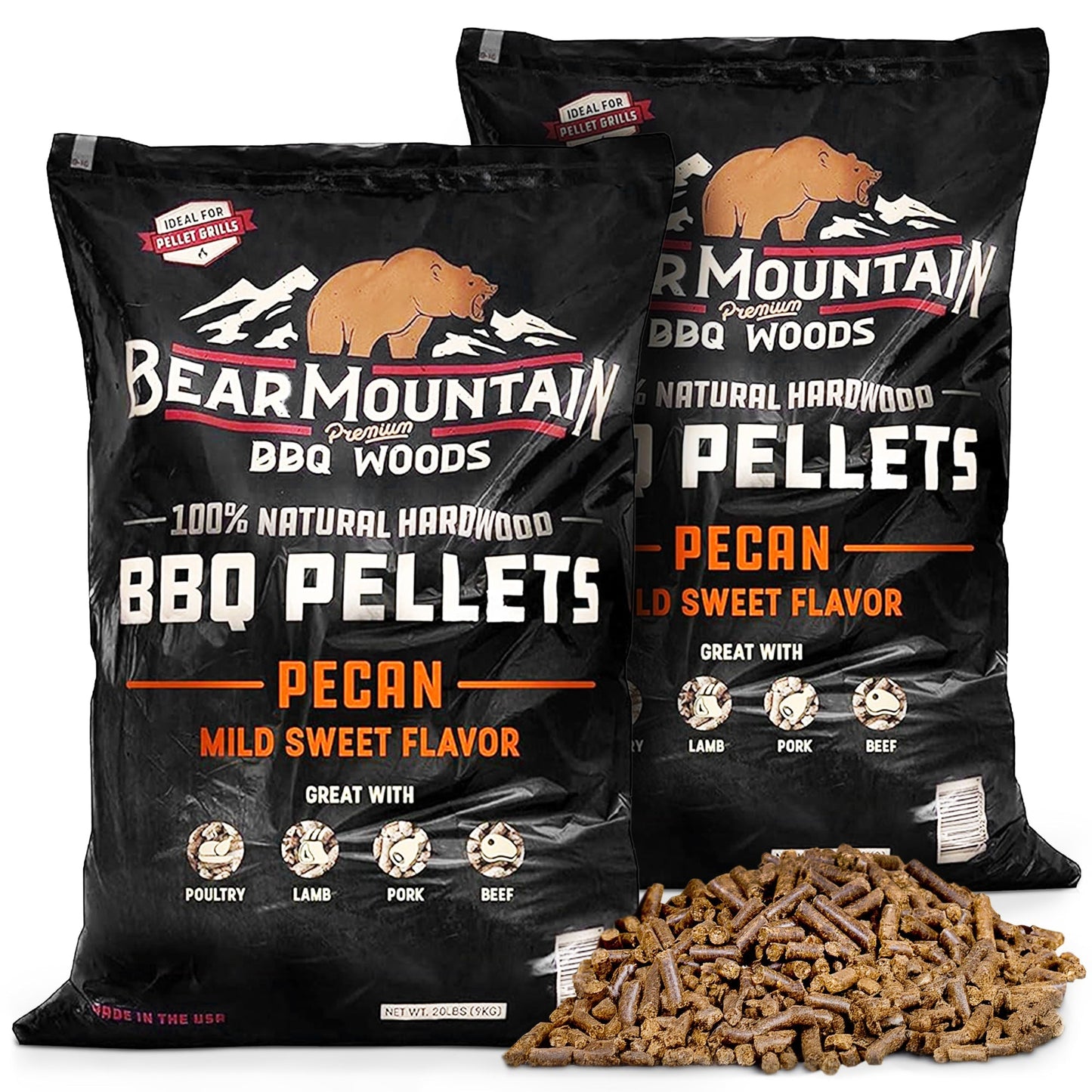 Bear Mountain BBQ Natural Hardwood Pecan Sweet Flavor Pellets, 20lbs (2 Pack)