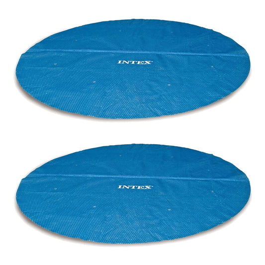 Intex 16 Foot Round Easy Set Outdoor Backyard Swimming Pool Cover, Blue (2 Pack)
