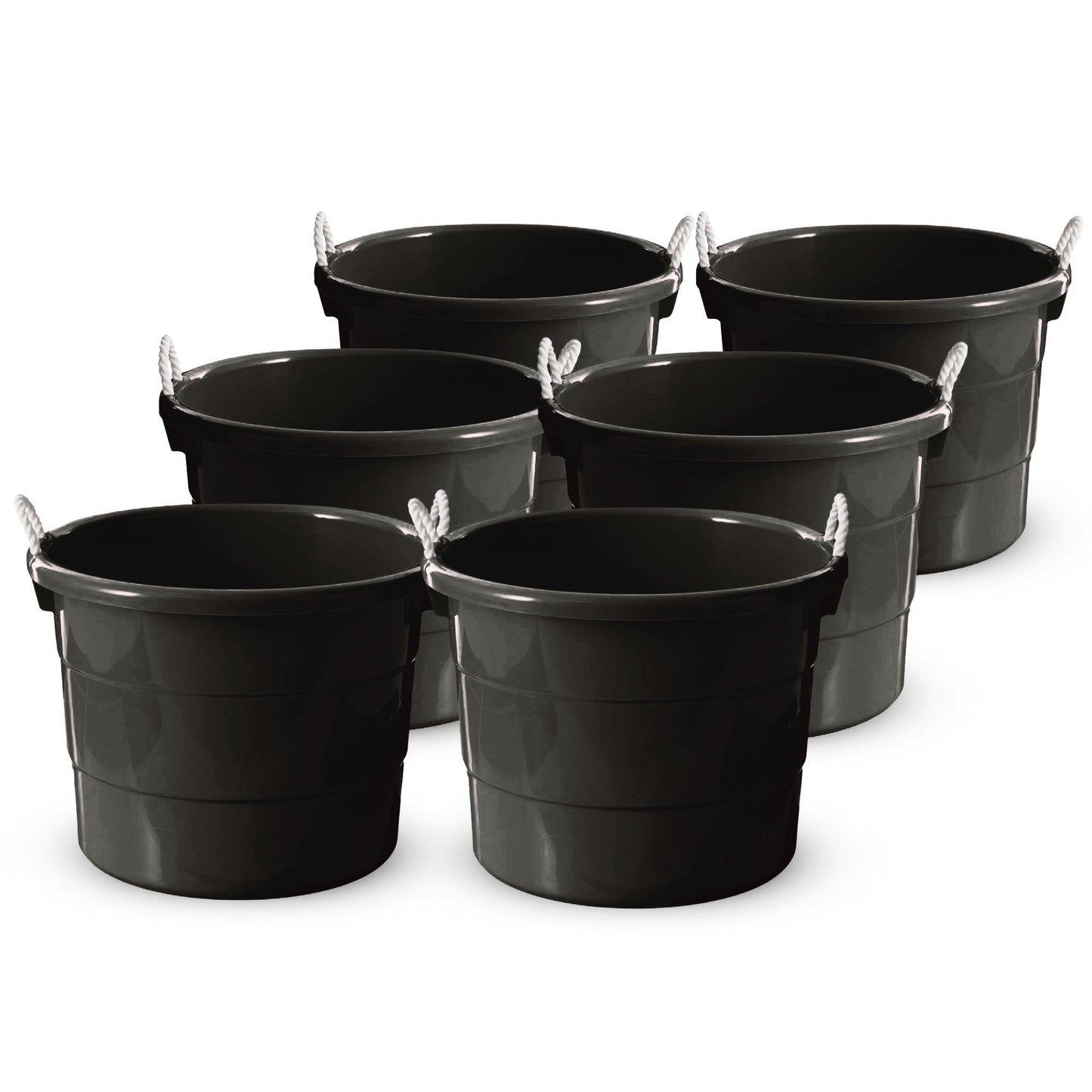 Homz 17 Gal Plastic Open Storage Round Utility Tub with Handles, Black (3 Pack)
