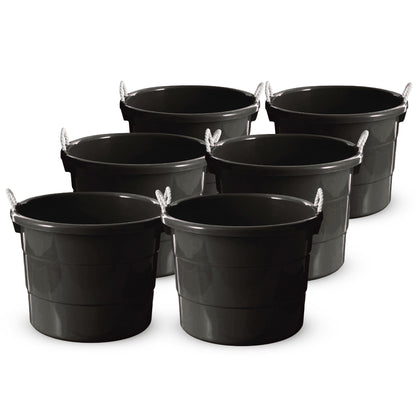 Homz 17 Gal Plastic Open Storage Round Utility Tub with Handles, Black (3 Pack)