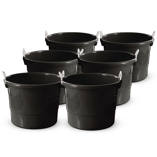 Homz 17 Gal Plastic Open Storage Round Utility Tub with Handles, Black (3 Pack)