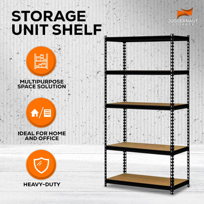 Juggernaut Storage 36" x 72" 5 Shelf Steel Utility Shelving Storage Unit, Black (2 Pack)