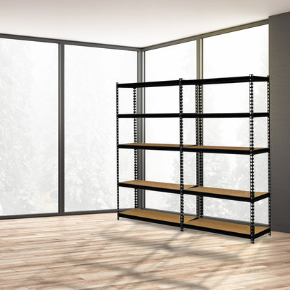 Juggernaut Storage 36" x 72" 5 Shelf Steel Utility Shelving Storage Unit, Black (2 Pack)