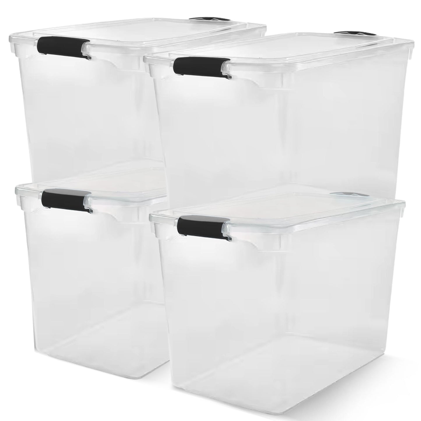 HOMZ 112 Quart Latching Plastic Storage Container, Extra Large, Clear (4 Pack)