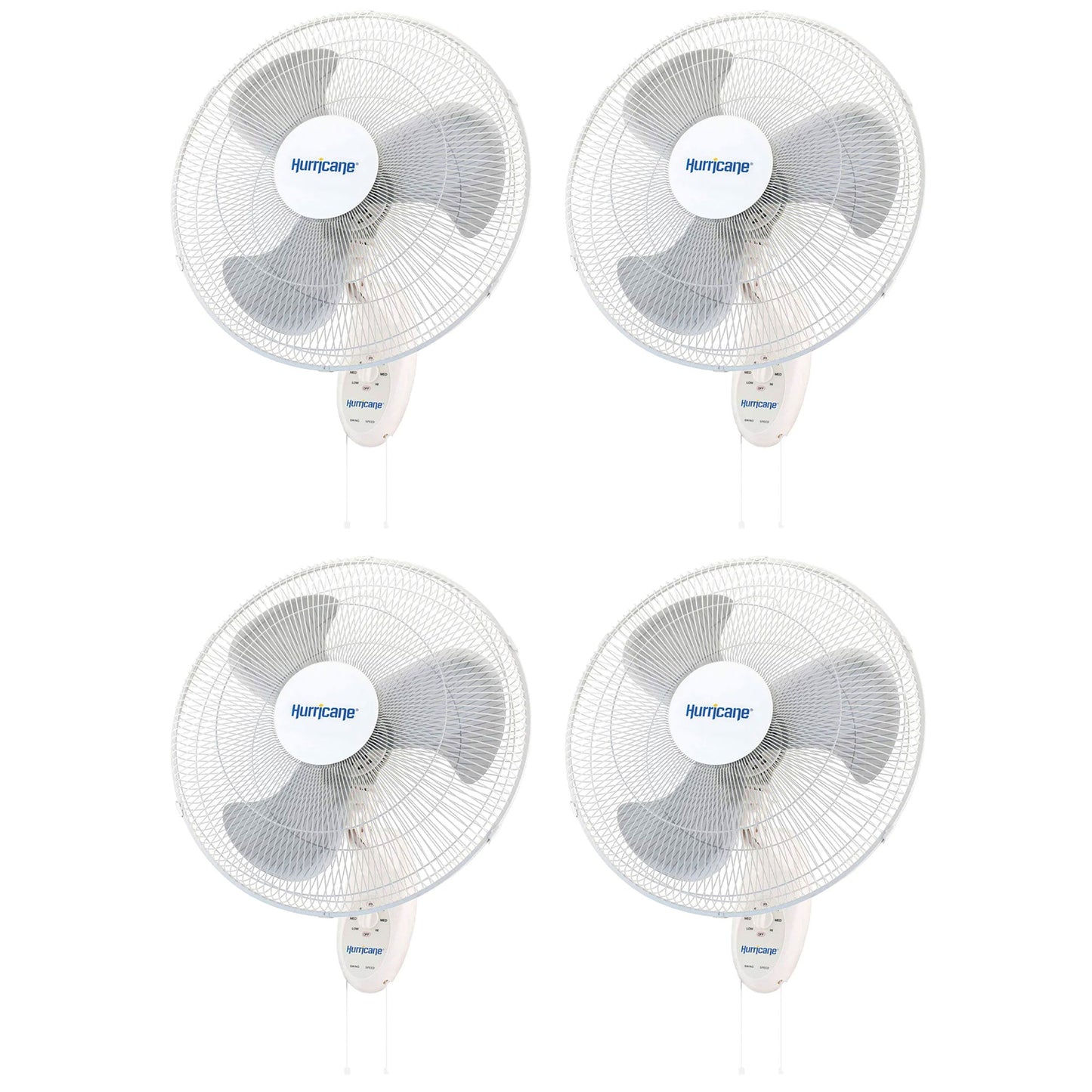 Hurricane Supreme 18" 90 Degree Oscillating 3 Speed Wall Mounted Fan, (4 Pack)