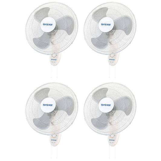 Hurricane Supreme 18" 90 Degree Oscillating 3 Speed Wall Mounted Fan, (4 Pack)