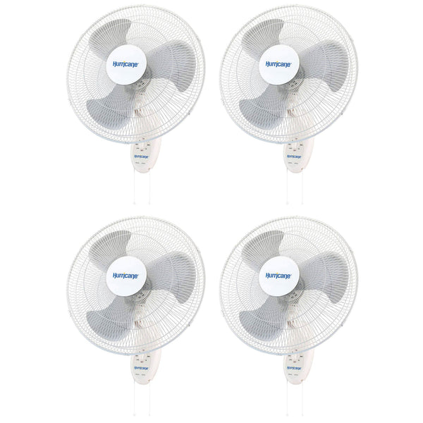 Hurricane Supreme 18" 90 Degree Oscillating 3 Speed Wall Mounted Fan, (4 Pack)