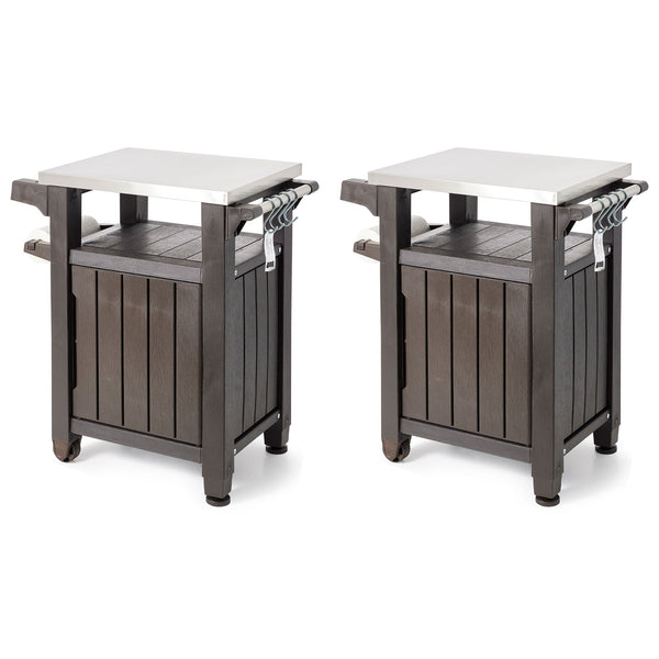 Keter Unity 40 Gallon Stainless Steel Top Storage Grilling Bar Cart (Set of 2)
